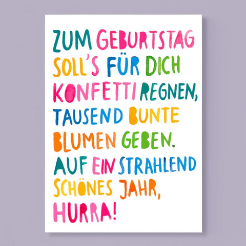 Postkarte 'Zum Geburtstag soll's für dich Konfetti regnen' Frau Ottilie