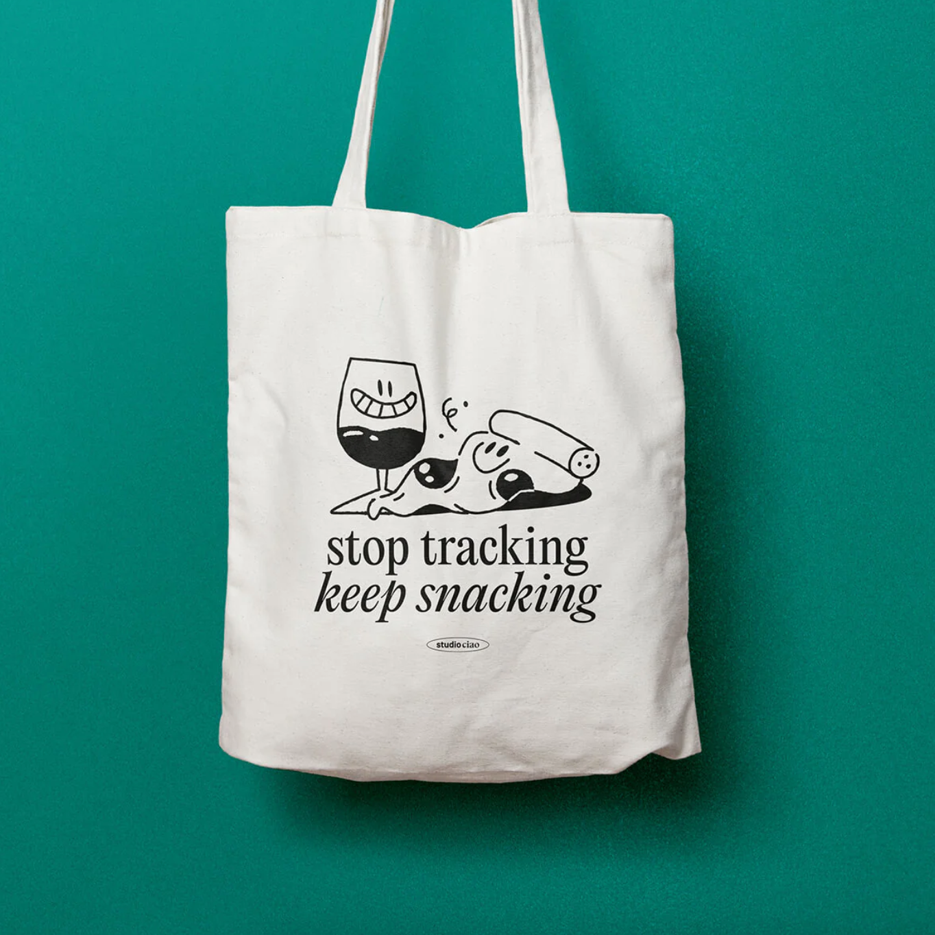 Jutebeutel 'Stop tracking, keep snacking' Viel Spass Studio