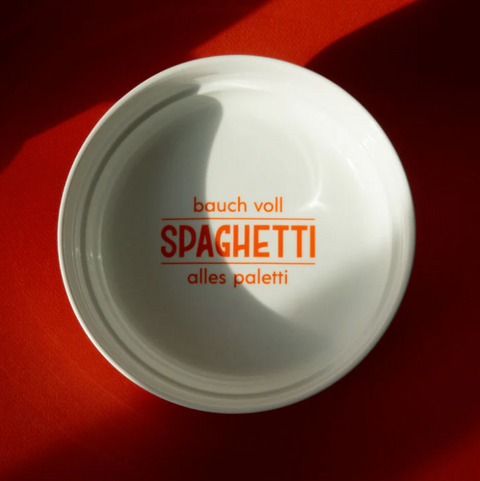 Teller 'Bauch voll Spaghetti, alles paletti'