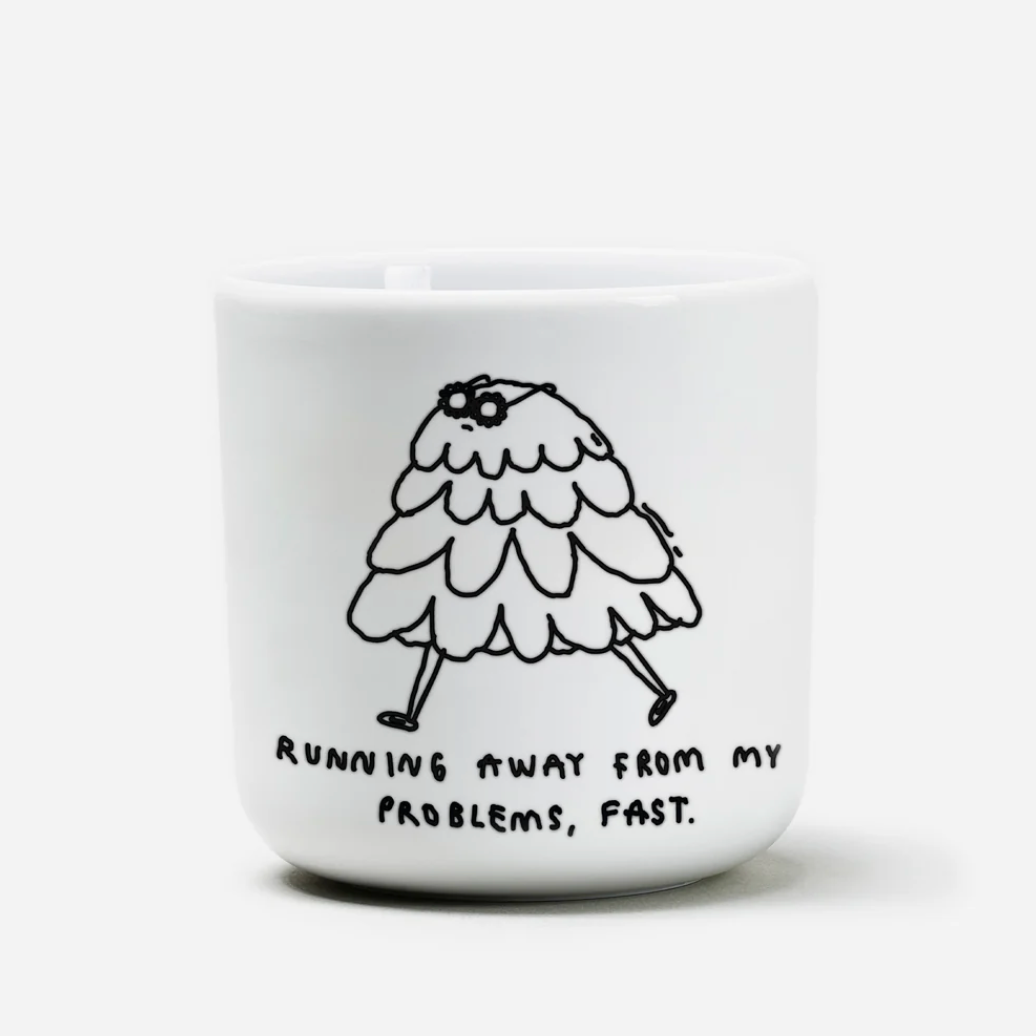 Porzellanbecher 'Running Away From My Problems, Fast' Yahya Studio