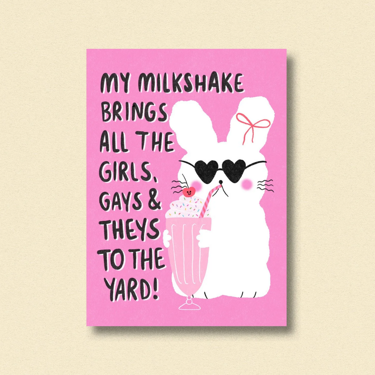 Postkarte 'My milkshake brings all the girls, gays & theys to the yard!' Jenne Graßmann