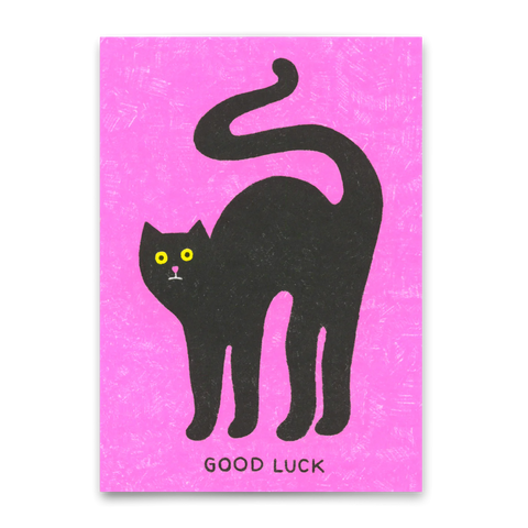 Postkarte 'Good luck' – schwarze Katze