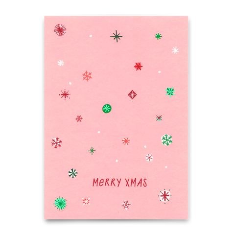 Postkarte 'Merry Xmas' – Schneeflocken/Hintergrund rosa