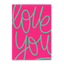 Postkarte 'Love you' – türkis Schriftzug/pinker Hintergrund