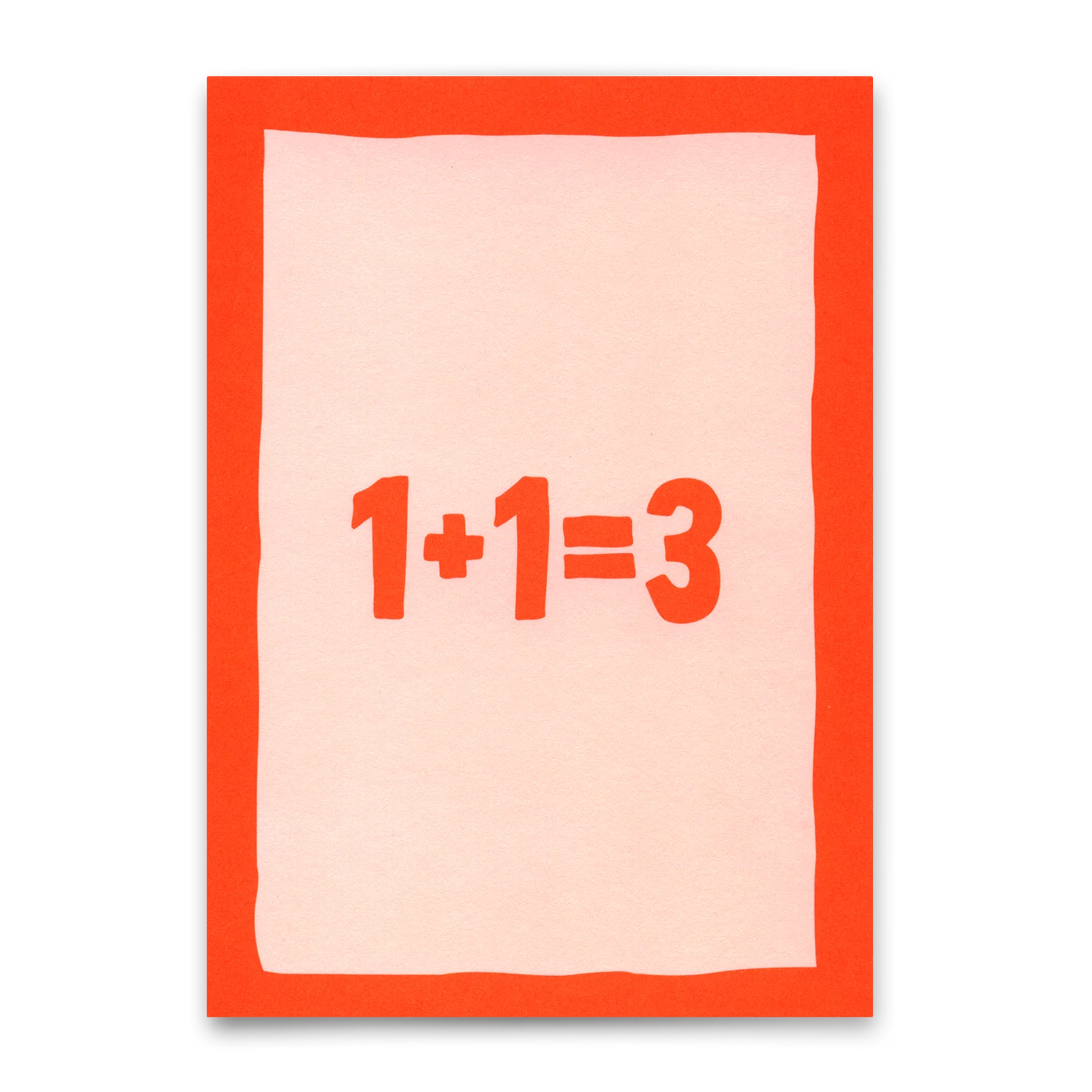 Postkarte '1+1=3' – Roter Schriftzug/rosa Hintergrund Deli Cards