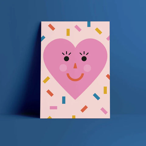 Postkarte 'Pinkes Herz mit Gesicht' Designfräulein