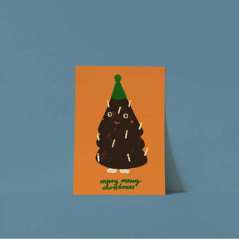 Postkarte 'merry merry christmas' – brauner Tannenbaum Framboise und Ketchup