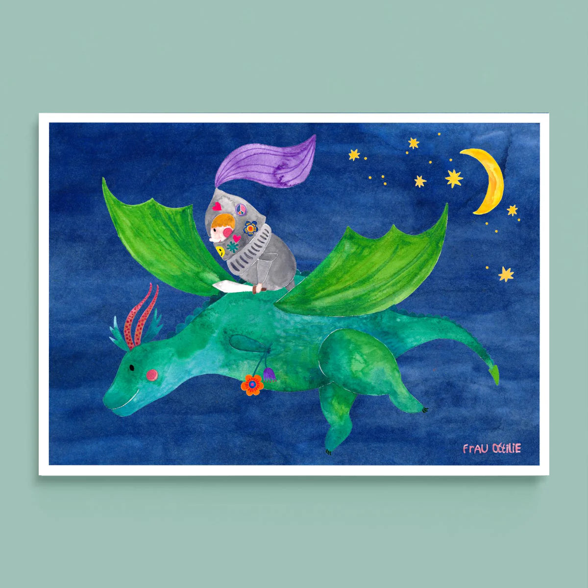 Print DIN A4 'Drache mit Ritter' Frau Ottilie