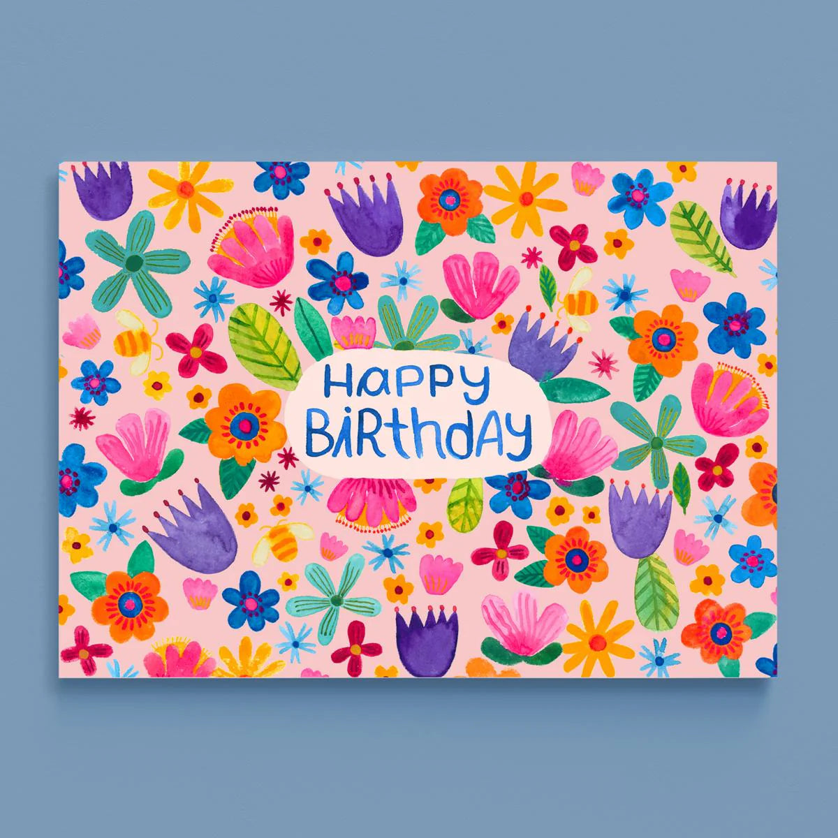 Postkarte 'Happy Birthday' – Blumenmuster Frau Ottilie
