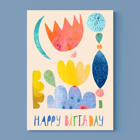 Postkarte 'Happy birthday' – bunte Formen Frau Ottilie