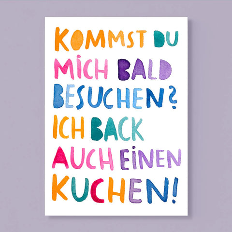 Postkarte 'Kommst du mich besuchen? Ich back auch einen Kuchen!' Frau Ottilie
