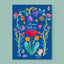 Postkarte 'Welcome little one' – Maus mit Blumen/blauer Hintergrund