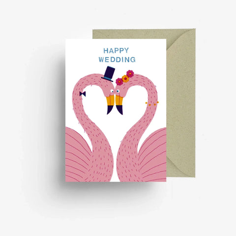 Klappkarte 'Happy Wedding' – Flamingo