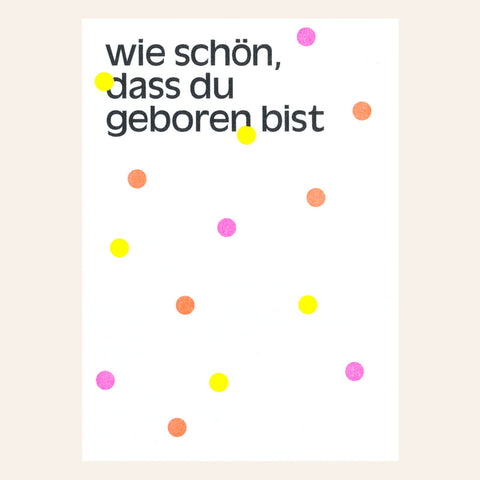 Postkarte 'Wie schön, dass du geboren bist' – Punkte Herr und Frau Rio