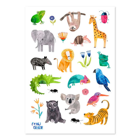 Lustige Kinder-Tattoos 'Wilde Tiere' Frau Ottilie