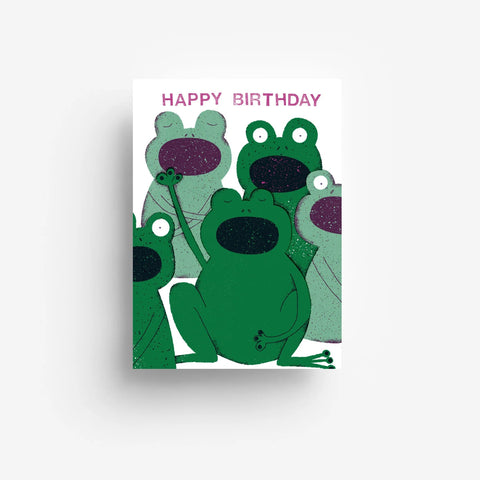 Postkarte 'Happy birthday' – Frösche