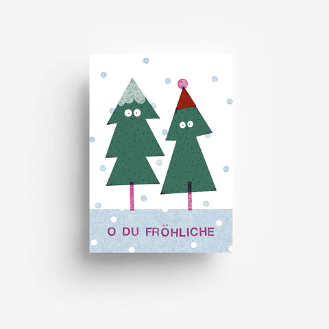 Postkarte 'O du fröhliche' – zwei Tannenbäume jungwiealt