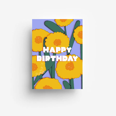 Postkarte 'Happy Birthday' – gelbe Blumen jungwiealt
