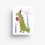 Postkarte 'Party Dino' – Dino mit Geschenk