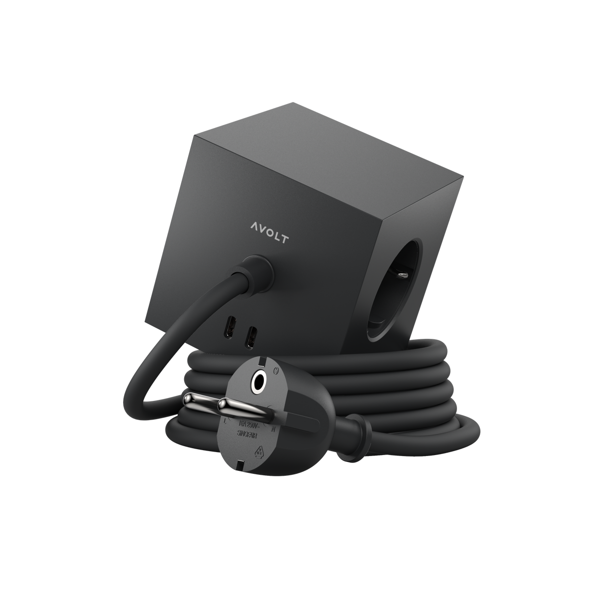 Steckdose 'Square 1' – Stockholm Black (mit Kabel) Avolt