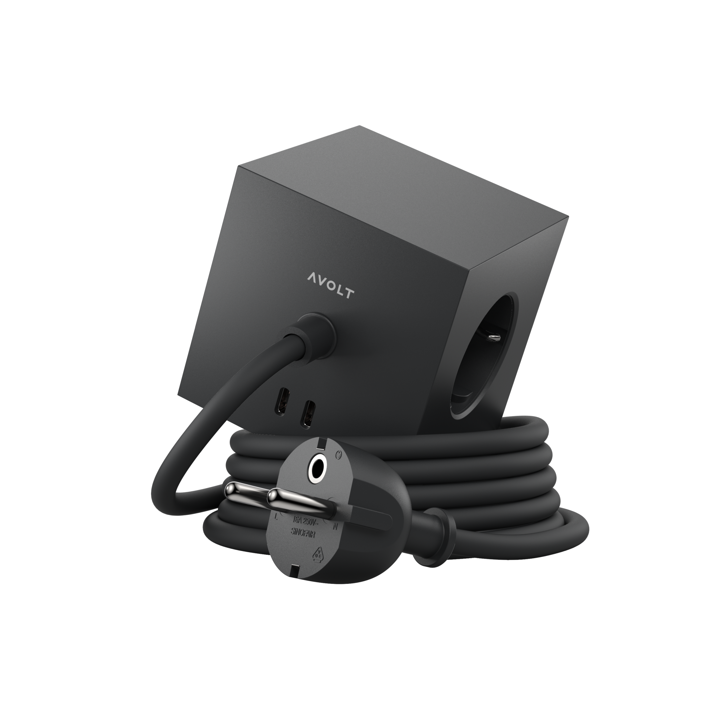 Steckdose 'Square 1' – Stockholm Black (mit Kabel) Avolt