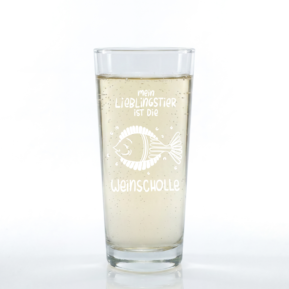 Weinschorle-Glas 'Mein Lieblingstier ist die Weinscholle' pinke distel