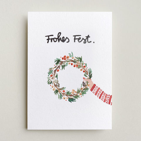 Postkarte 'Frohes Fest' – Winterkranz