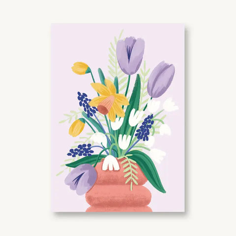 Postkarte 'Frühlingstrauß' – Blumen lila 54 illustration