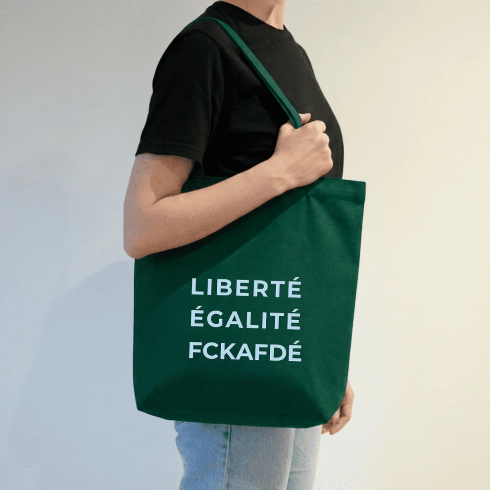 Jutebeutel 'Liberté Egalité FCKAFD' – bottle green/sky blue