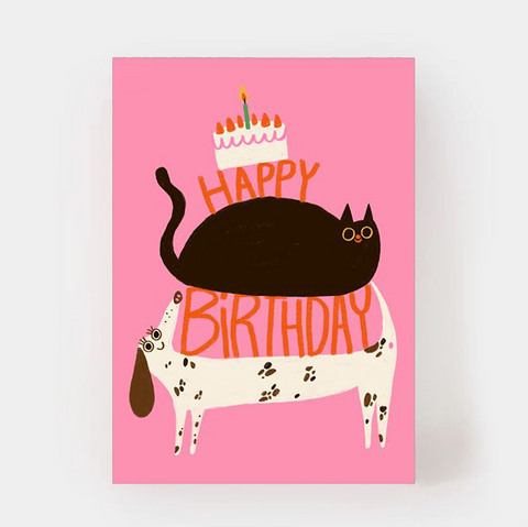 Postkarte 'Happy Birthday' – Hund und Katze