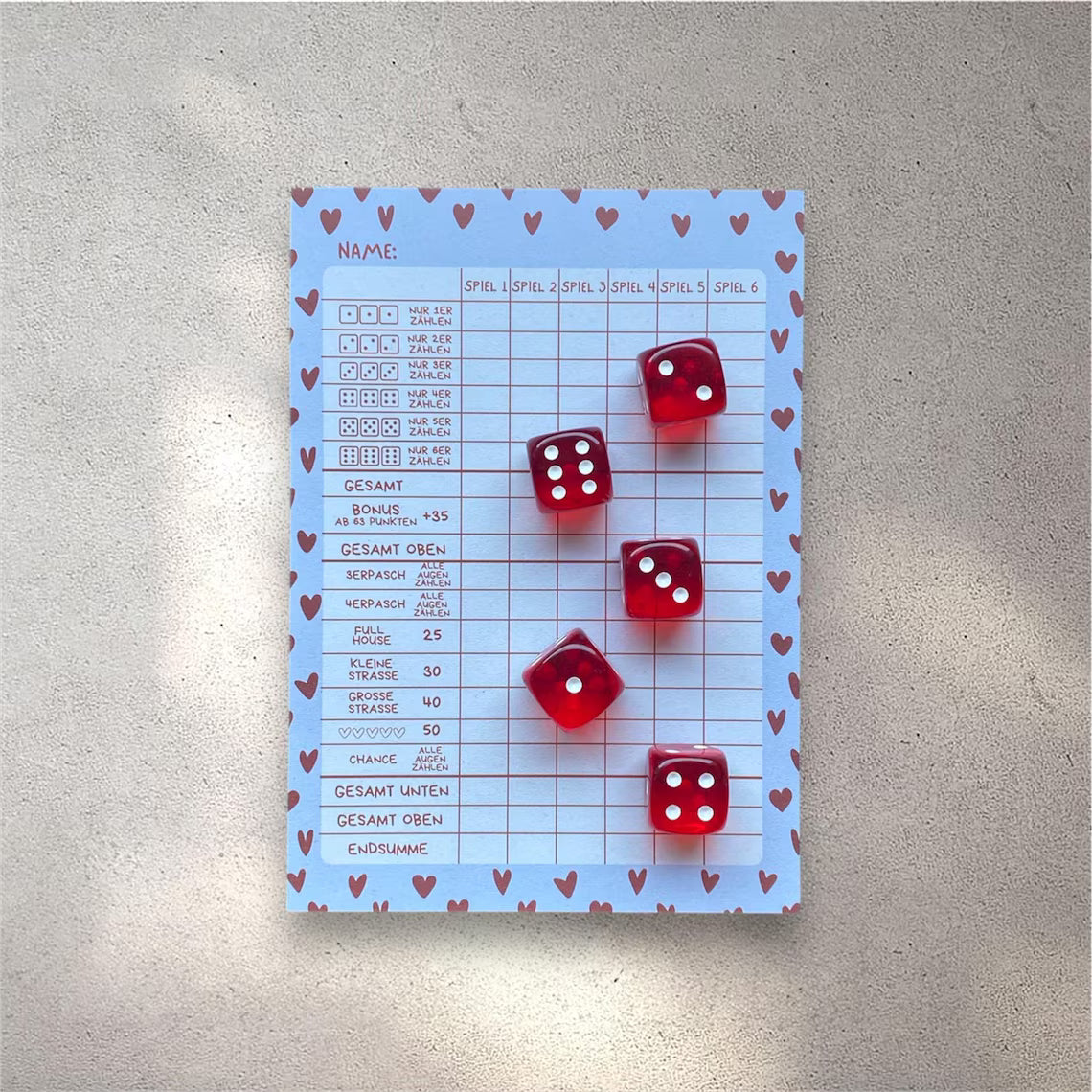 Würfelspiel-Set 'Herzchen'