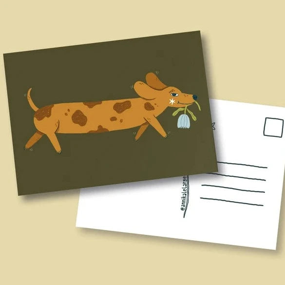Postkarte 'Dackel mit Blume' Le Large