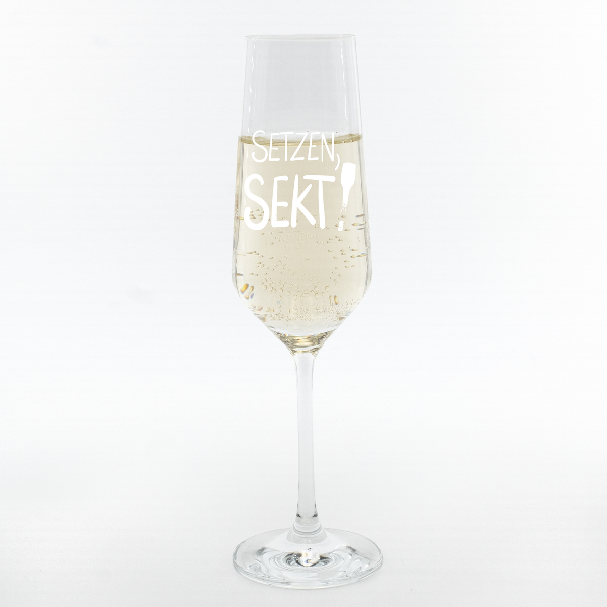Sektglas 'Setzen, Sekt' pinke distel