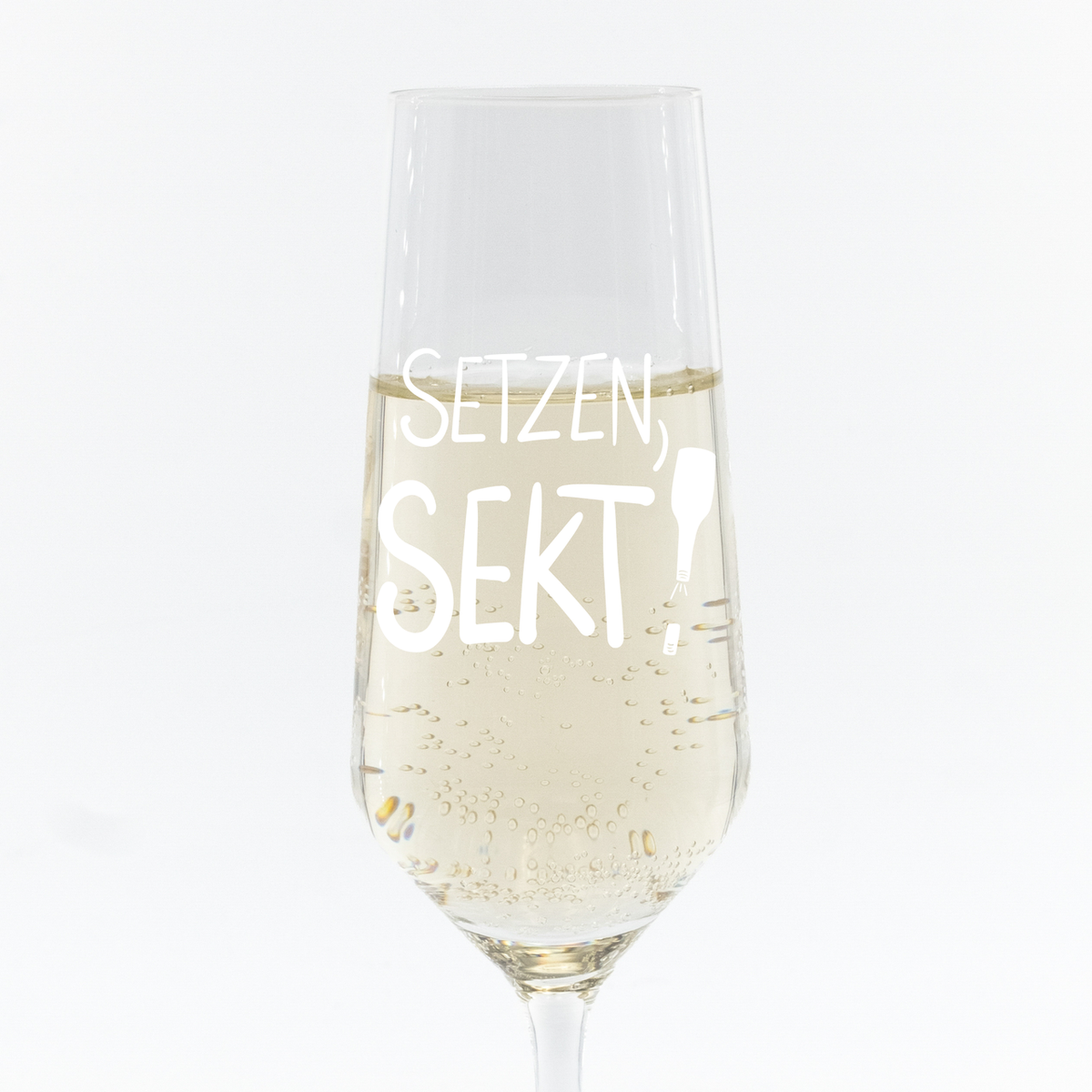 Sektglas 'Setzen, Sekt' pinke distel