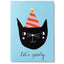 Postkarte 'Let's Party' – Katze mit Hut Unter Pinien