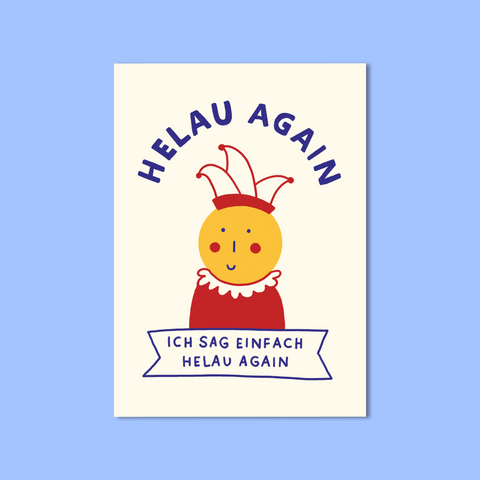 Postkarte 'Helau again' – Gesicht pinke distel