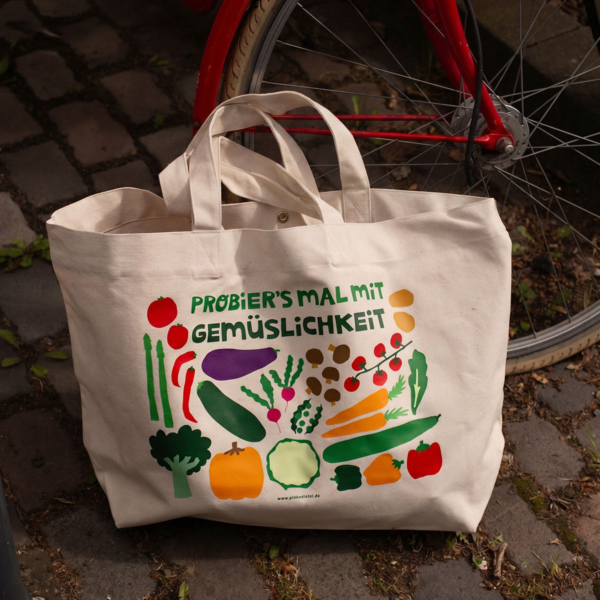 Shopper 'Probier's mal mit Gemüslichkeit' pinke distel