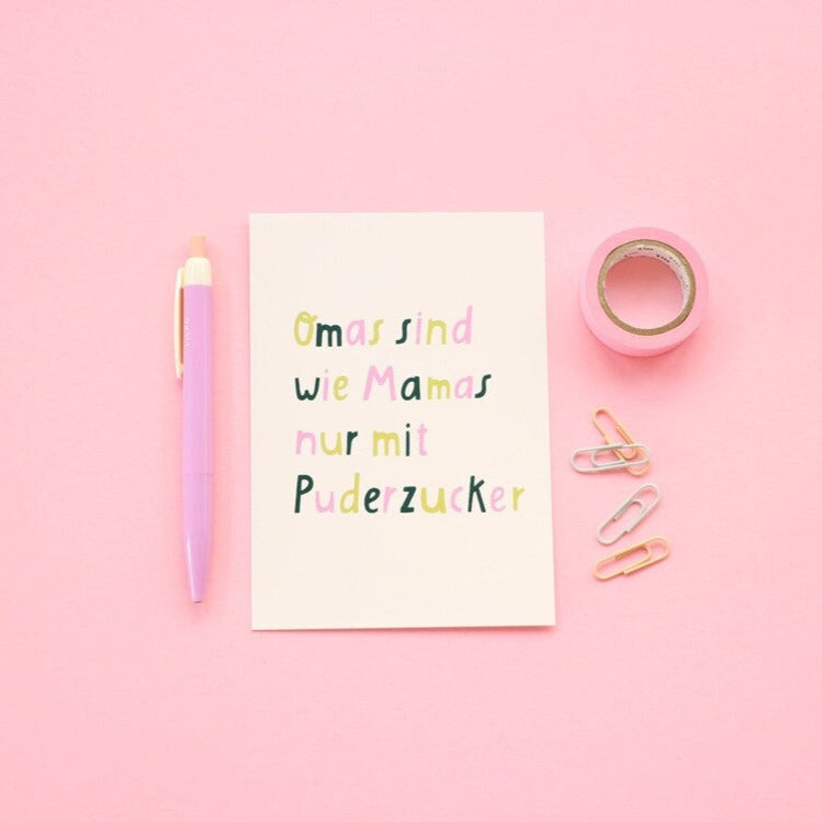 Postkarte 'Omas sind wie Mamas nur mit Puderzucker' Notietzblock
