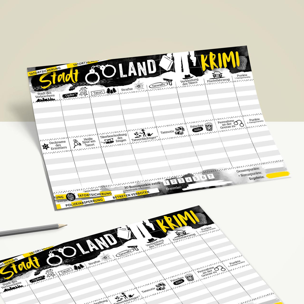 Spielblock 'Stadt Land Krimi' Chili Type