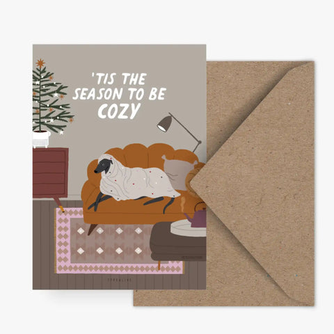 Postkarte ''Tis the season to be cozy' – Hund