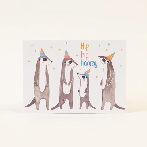 Postkarte Geburtstag 'Hip hip hooray' – Erdmännchen