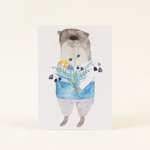 Postkarte 'Otter mit Blumen'