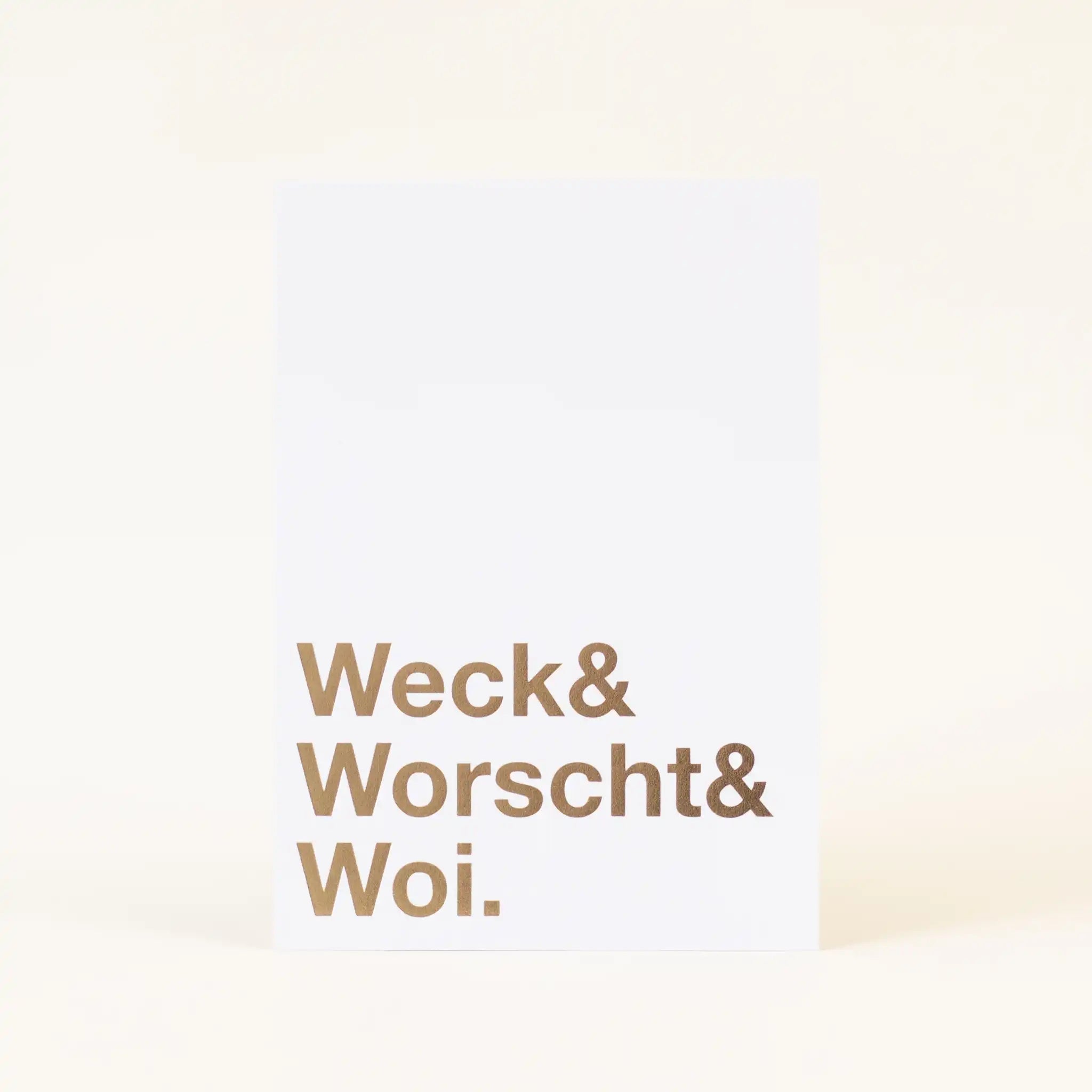 Postkarte 'Weck & Worscht & Woi' – gold LIEBS.CO