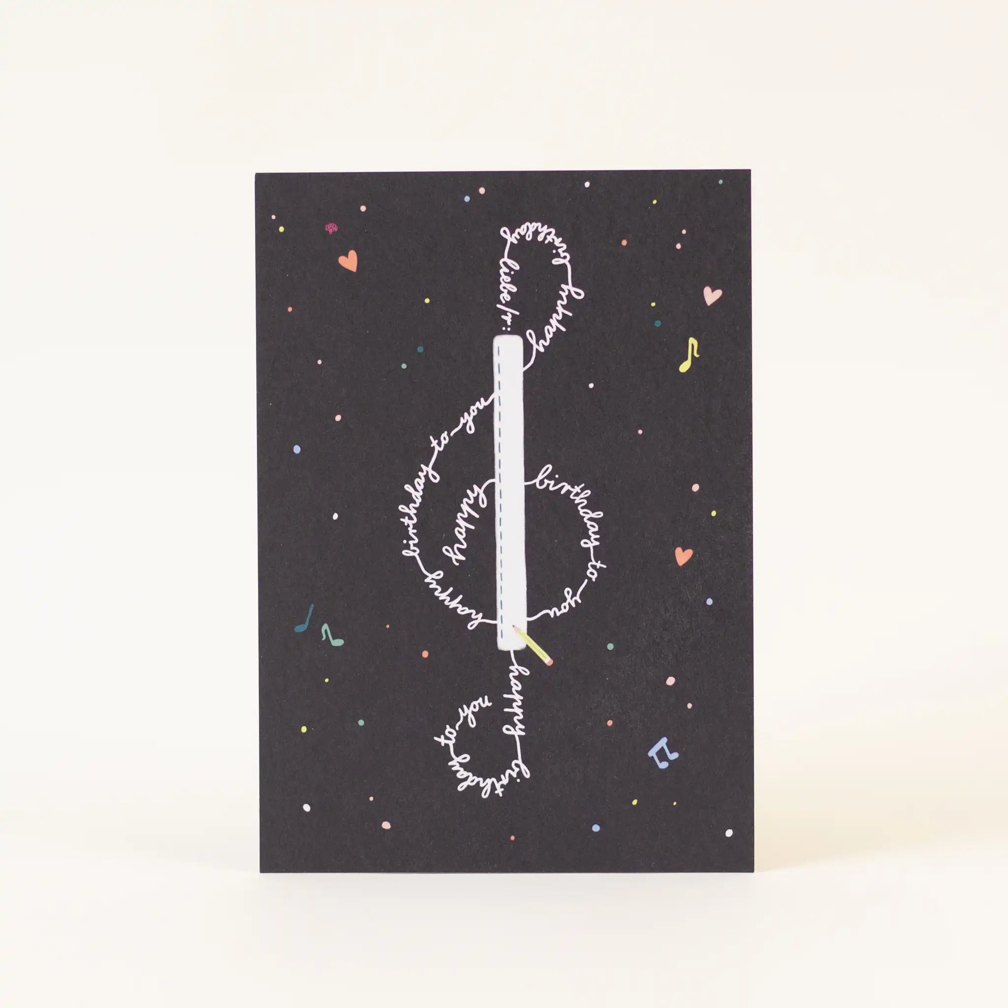 Postkarte 'Happy Birthday to you' – Notenschlüssel / schwarz pinke distel