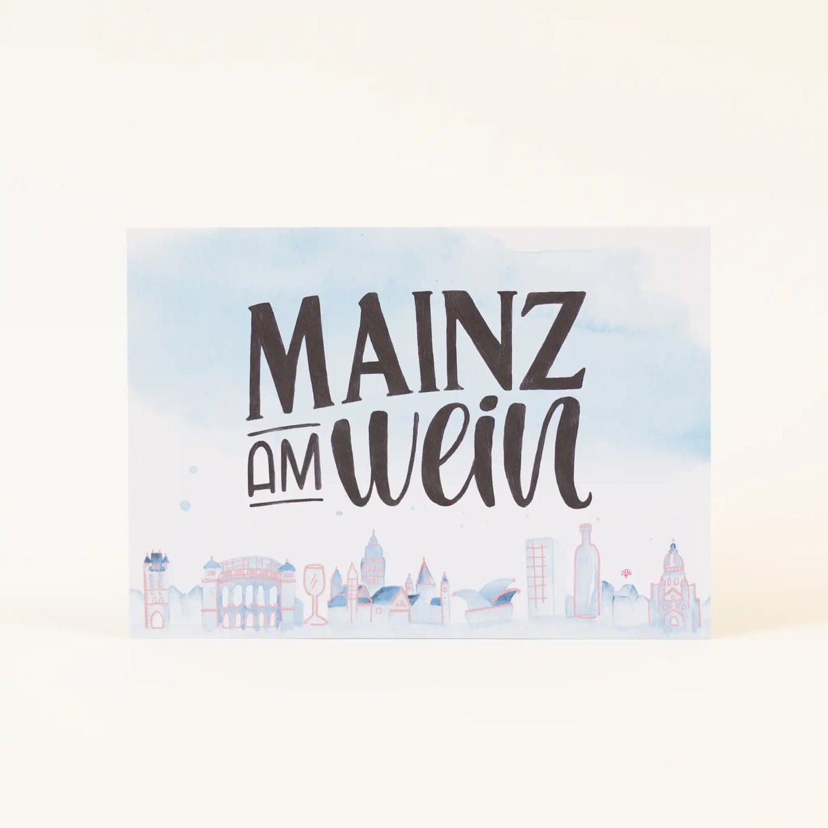 Postkarte 'Mainz am Wein' – farbig pinke distel